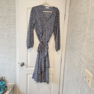 Elings Navy Floral Wrap Maxi Dress with Tie Waist Size XL BNWOT